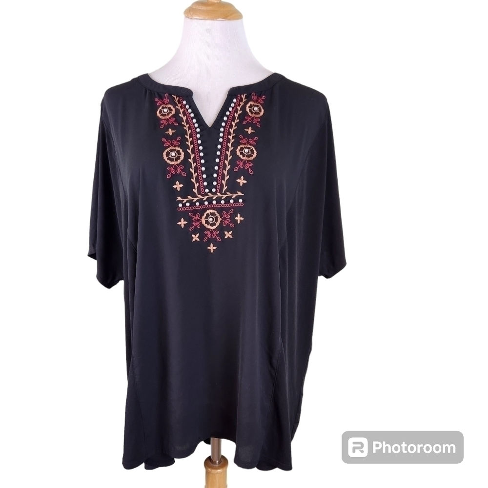 Est. 1948 Black Blouse, Embroidered Bohemian , Sz 22/24